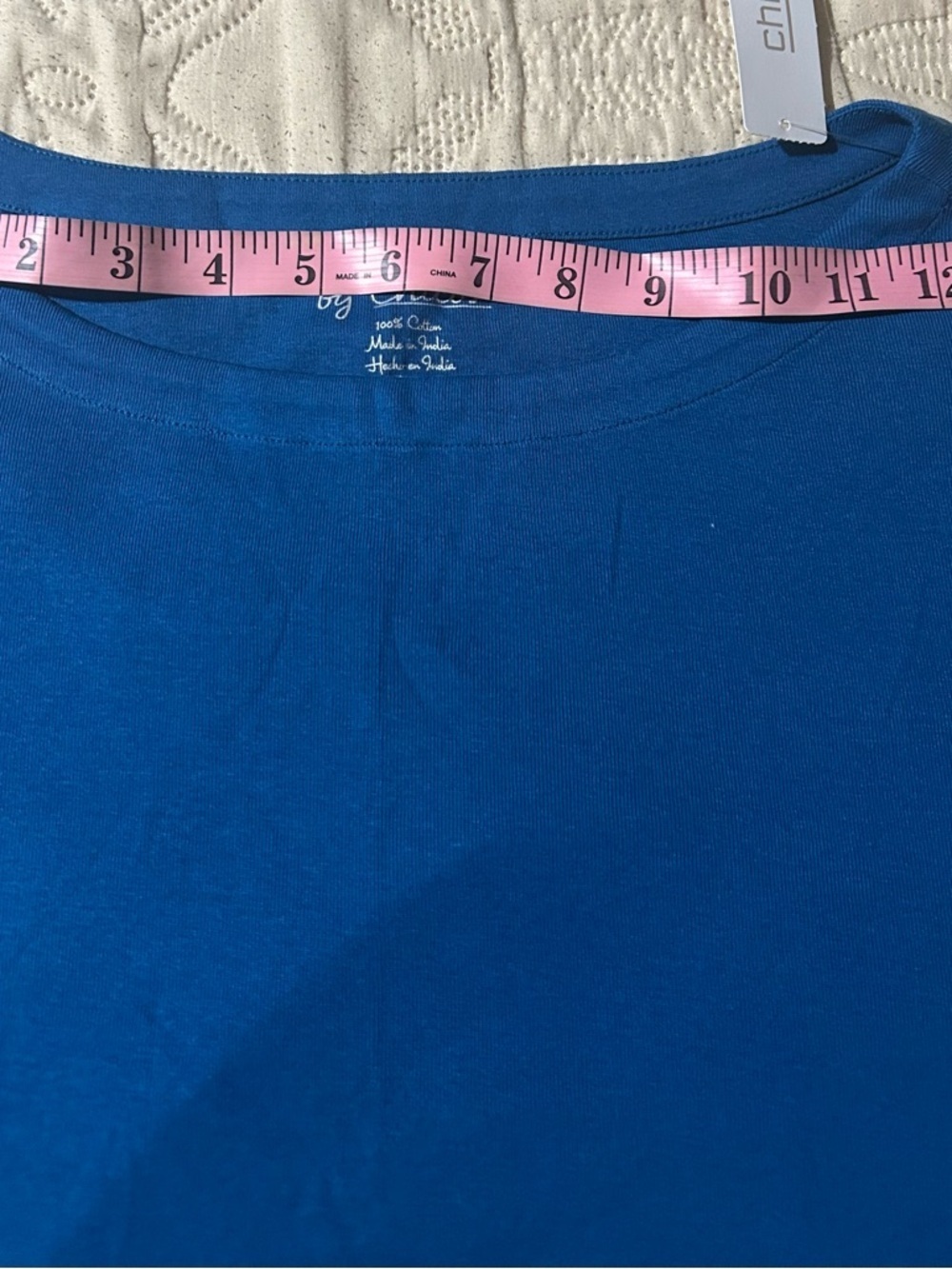 Chico's Women 3/4 Sleeve Boat Neck 100% Cotton Blue Size 3. NWT - Picture 10 of 12